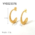 18K gold plated C-shaped stainless steel earrings with honeycomb texture and size data - Honeycomb Pitted Texture Style (YYE023376)