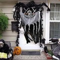 Fantôme squelette d'Halloween suspendu avec araignée géante pour décoration de porte festive - 90cm Fantôme Suspendu en Gaze Noire Homme