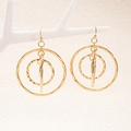 Detail shot of golden multi-layer circular hollow earrings with hammered texture hooks - Gold