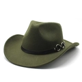 Detail of dark olive wool fedora hat featuring a black leather band with silver metal rings - M (56-58cm) / Army Green