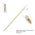 Bamboo cat teaser wand with white elastic rope, bell and brown feather ball variant - Wooden Handle - Ball Feather
