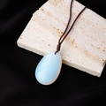 Teardrop opal pendant with blue glow on brown woven cord for women's necklace - Opalite Teardrop Pendant