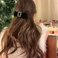 Barrette à cheveux élégante en velours noir avec strass carré sur coiffure mi-haute - Noir