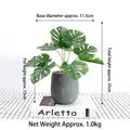 Artificial Monstera plant in a dark grey ceramic pot, 35cm high for home desktop decor - Monstera Deliciosa Leaves - Artificial Flower Ornament In A Cement Pot