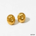 Golden heart earrings with irregular hammered texture and shiny metallic finish - Gold Hammered Oval Earrings D2749