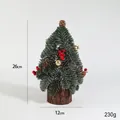 Mini green Christmas tree with red berries, pine cones and wooden base 26cm tall - 26CM Wood Base Christmas Tree