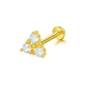 Gouden labret piercing met drie kleurrijke opalen in een driehoekig cluster - Veelkleurige Opaal Cluster (24051003-1)