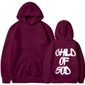 Men's burgundy hoodie featuring white back lettering child of god and kangaroo pocket - S / Burgundy