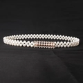 Elegante cintura in vita a tre file di perle con fibbia in strass scintillanti da donna - 8129-Fibbia Rettangolare con Strass