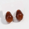 Orecchini retrò geometrici in resina ambra marrone con bordo metallico argento lucido - Goccia d'Ambra (Argento)