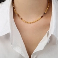 Collar de cadena de titanio con piedras naturales en tonos dorados y marrones - Collar Dorado-35+5cm