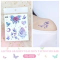 Glitter gradient unicorn and butterfly temporary tattoo stickers in model application - FG-092 (Unicorn Flowers)