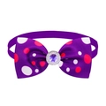 Purple polka dot pet bowtie with sparkling rhinestone center and elastic strap - Purple Polka Dot with Rhinestone