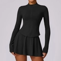 Completo sportivo nero anti-UV da donna con giacca a zip e gonna a pieghe sportiva - S / Nero Premium