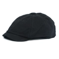 Casquette Gavroche classique en coton noir avec design à huit panneaux et bouton sur le dessus - Taille unique / Noir