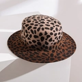 Classic leopard print wool felt boater hat with a flat brim on a minimalist white pedestal - One Size Adjustable / Camel Leopard Gradient