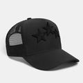 Atmungsaktive schwarze Trucker Cap mit drei Sternen und verstellbarem Mesh für Sonnenschutz - Einheitsgröße / Schwarz