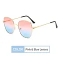 Women's gradient pink and blue oversized sunglasses with gold metal frame - Pink Blue
