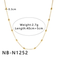 Collier ras du cou doré en acier inoxydable avec perles cylindriques et détails de taille - Style de Perles Cylindriques Petites (NB-N1252)
