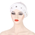 White milk silk turban for women with braided front design and silver floral beadwork - White with Silver Beads