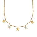18K gold plated starfish necklace with blue enamel charms and snake chain - Multi-color Starfish Pendant Necklace - Gold