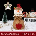 Snowman Christmas drawstring gift bag in burlap material measuring 25cm by 11cm - Embroidered Linen Snowman