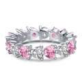 Eternity band with pink and clear heart-shaped zircon stones in S925 sterling silver - Pink and White Zirconia