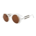 Cyberpunk round sunglasses featuring white translucent frames and brown lenses - White Frame Brown Lens