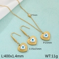 Conjunto de joyas de acero inoxidable chapado en oro 18k con corazón ojo turco y aretes - Conjunto de Joyas de Oro con Mal de Ojo en Forma de Corazón (KS220051-FA)