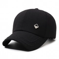 Black herringbone baseball cap for men featuring a side metal logo and embossed sport letters - Adjustable / Black