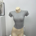 Slim fit modal grey sports t-shirt for women featuring a crew neck and ribbed texture - XS / Gray