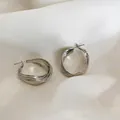 Silver multi-layer intertwined hoop earrings with elegant geometric metal design - Silver Multi-layer Wrapping Hoop (E030)