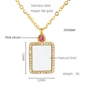 18K gold plated stainless steel necklace with pink zircon and shell pendant - 18K Gold / October