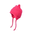 Rose red knitted winter hat for kids featuring cute cat ears and long earflaps with ties - Rose Red