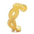 Close-up detail of golden filigree open bangle featuring intricate hollow leaf pattern - Engraved Pattern 1-Fine Hollow Leaf