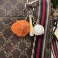 Three-piece baseball keychain featuring orange glove, wooden bat, and white ball charm - 2CM Short Bat White Ball Orange Glove