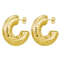 Vintage hammered texture C-shape gold plated stainless steel hoop earrings for women - Polka Dot C-Shape Gold Color
