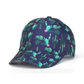 Dark blue baseball cap featuring tropical green cactus and pink floral print patterns - Deep Blue Cactus Style (54#)