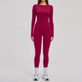2-delige dames yoga set met shirt met lange mouwen en legging in bessenroze - S / Frambozenrood