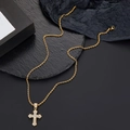 Hip hop style gold cross pendant necklace with sparkling crystals on a twist rope chain - Cross + 3mm*50cm Stainless Steel Twist Chain / Gold