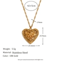 Collier médaillon cœur en acier inoxydable plaqué or 18K avec dimensions détaillées - Médaillon Coeur Ajouré / Or
