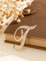 Elegant gold finish rhinestone brooch featuring a vintage cursive initial letter design - Gold Letter T