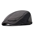 Detail view of cotton newsboy cap with morecooi embroidery and metal buckle strap - Adjustable / Gray Embroidery Forward Cap