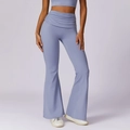 Completo yoga a zampa d'elefante blu lavanda a vita alta con vita arricciata chic - S / Blu Nebbia