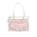 White leather gothic butterfly tote bag with pink glitter finish and spiderweb pattern - White & Pink Butterfly (Glitter)