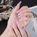 Long coffin french manicure nails with elegant pink gradient design and glossy finish - Glue Type / Pink Gradient French (CBLFS-03)
