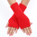 Red striped knit fingerless gloves for women, stylish winter arm warmers - One Size / Red