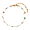 Tobillera de acero inoxidable bañada en oro 18K con piedras naturales y perlas - Estilo Piedras Multicolores Dorado