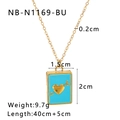 Detail view of gold necklace with blue enamel book pendant and dimensional measurements - Blue Arrow Through Heart (NB-N1169-BU) / 18K Gold
