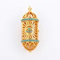 Rose gold hollow hand charm with evil eye and blue stone for DIY jewelry making - Evil Eye Cylinder Turquoise (L488947-Turquoise)